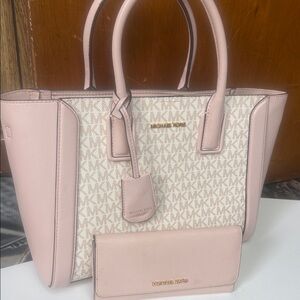 Michael Kors Blush and Cream Satchel with matching wallet